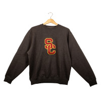 USC Trojans Team Trojan Charcoal SC Interlock Tackle Twill Crew Fleece Sweatshirt